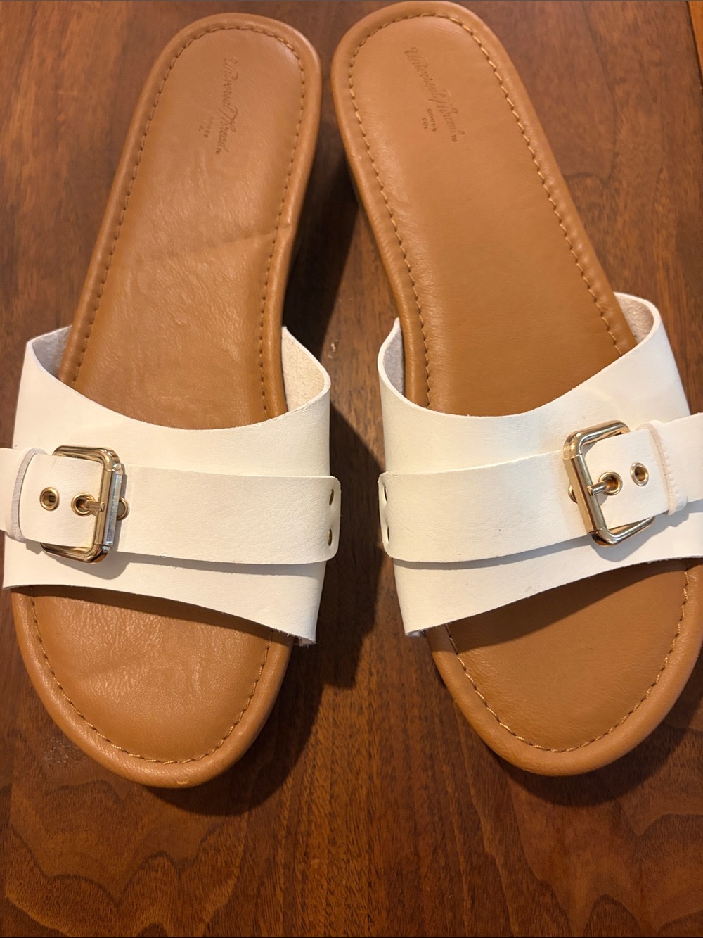 White Buckle Slide Sandals - Women's Casual Comfort